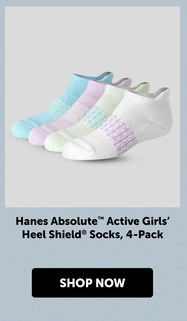 Hanes Absolute Active Girls’ Heel Shield Socks, 4-Pack