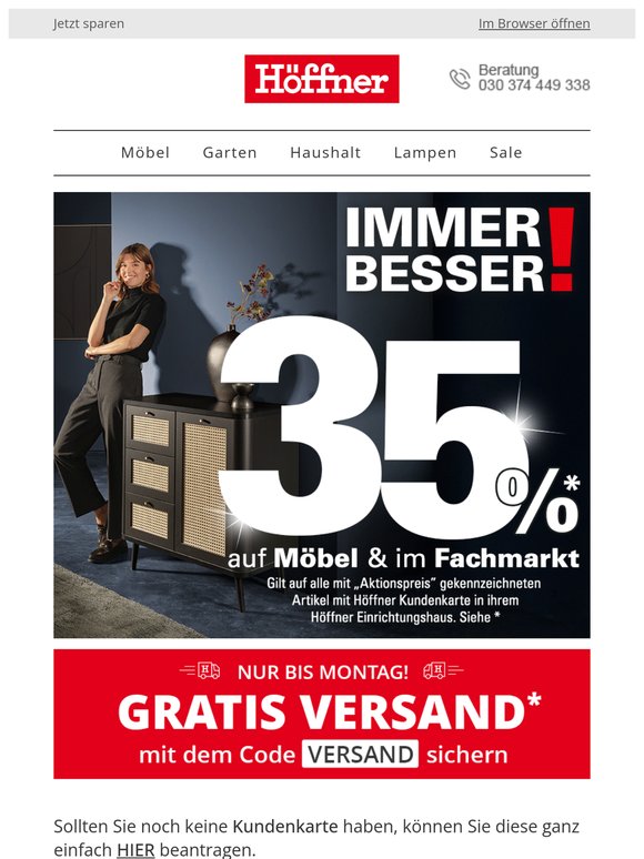 Höffner: 🛋️ 35%* auf Möbel & im Fachmarkt auf alle „Aktionspreis“-Artikel – mit Kundenkarte!