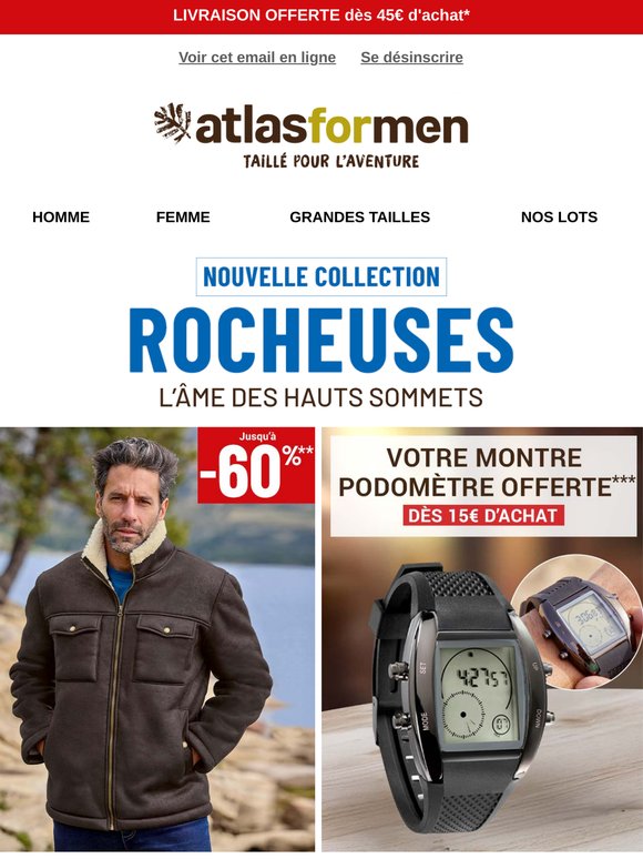 Montre Atlas For Men - Cadran Noir, Bracelet Simili Cuir, Pile Neuve, Jamais Portée