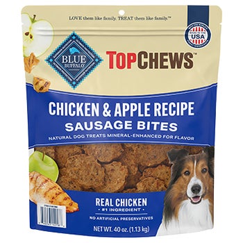 Blue Buffalo Top Chews Dog Treats Chicken & Apple Recipe Sausage Bites