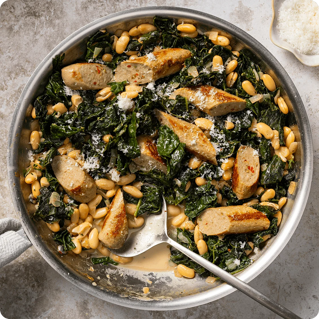 Creamy White Beans and Greens with Chicken Sausage