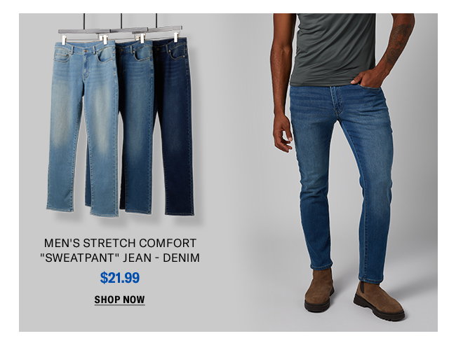 Mens Stretch Comfort Sweatpant Jean - Denim