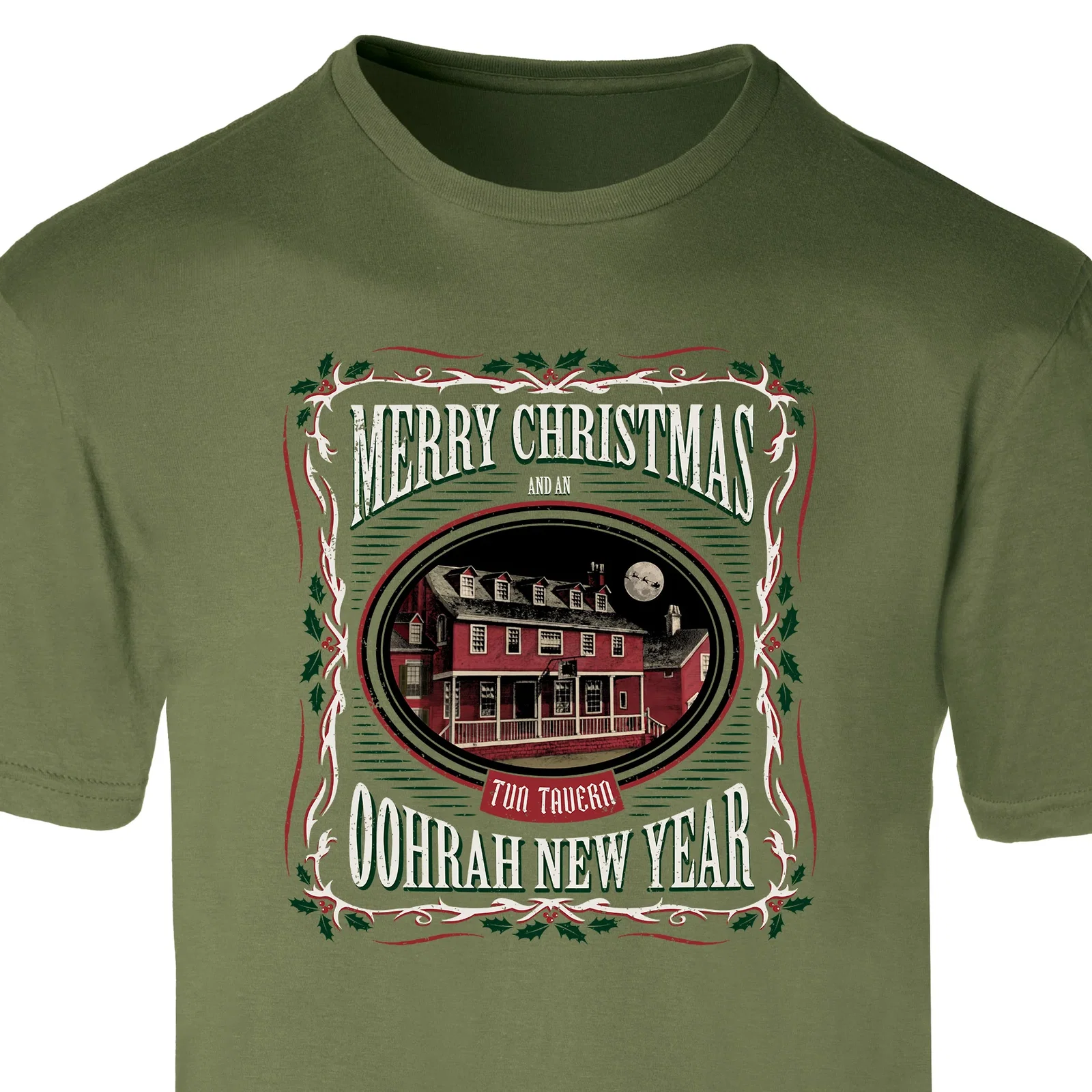 Image of USMC Tun Tavern Christmas T-Shirt- OD Green