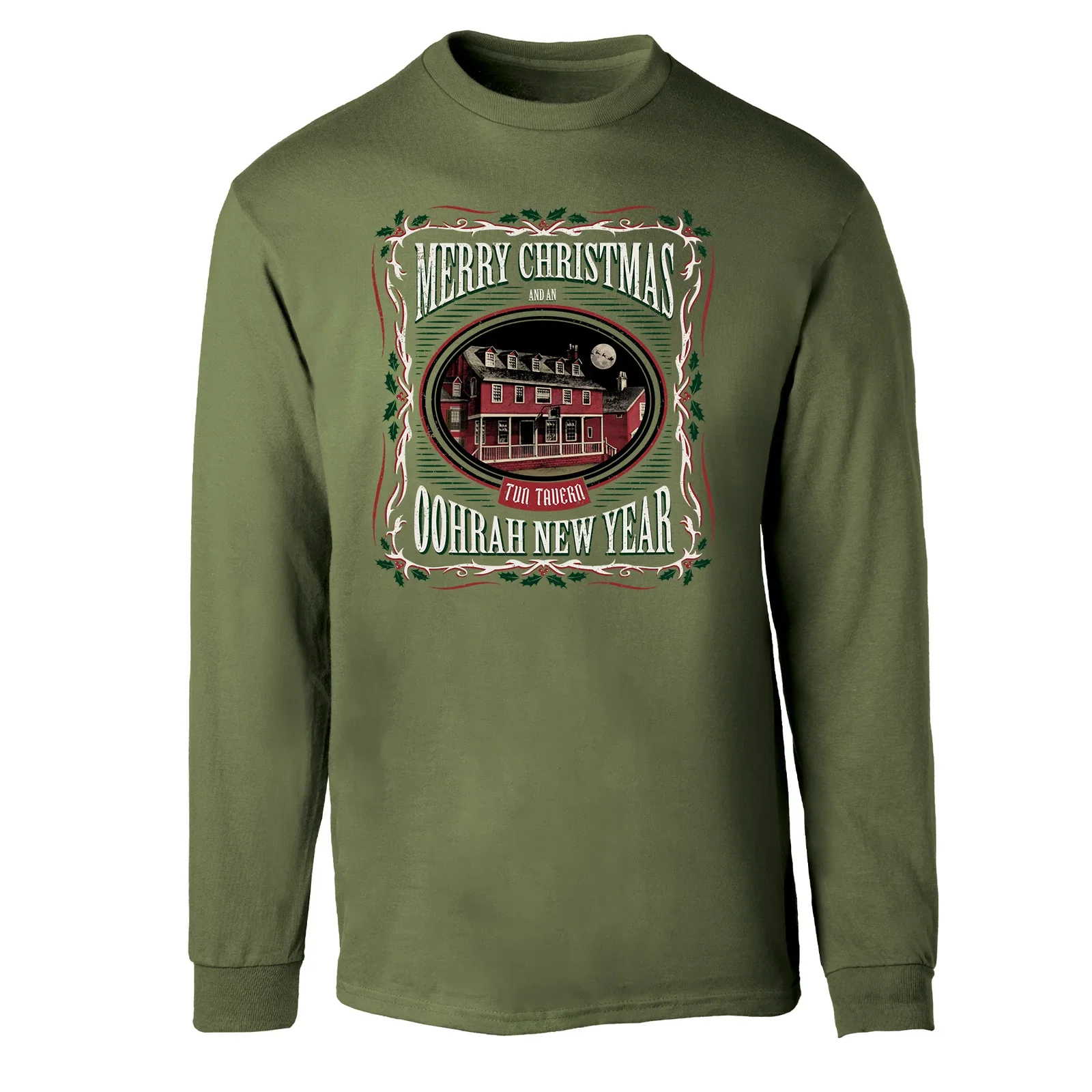 Image of USMC Tun Tavern Christmas Long Sleeve T-Shirt- OD Green