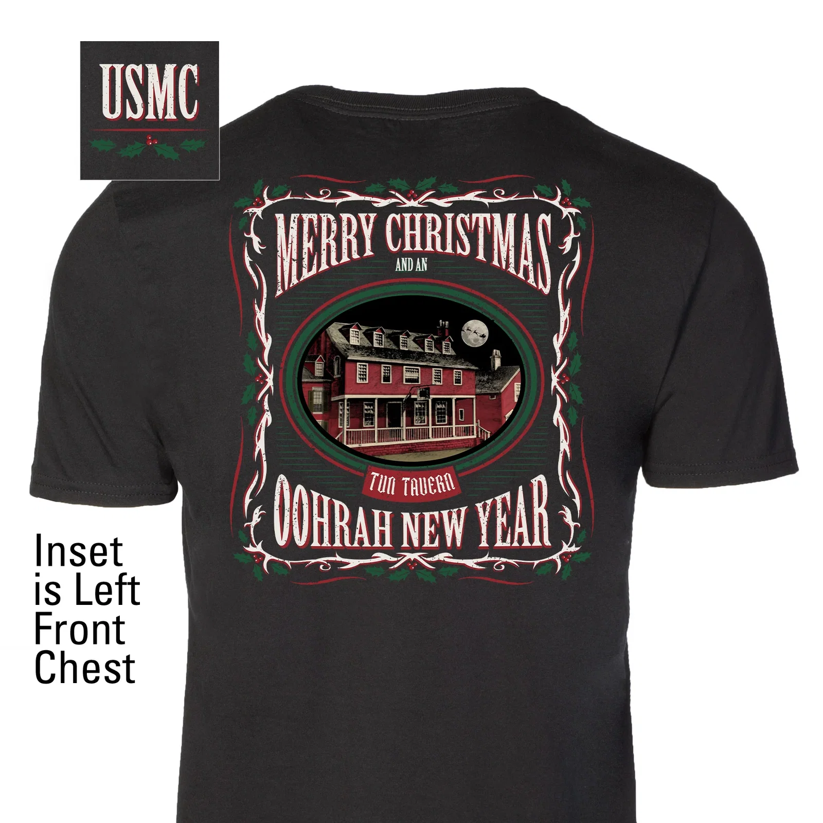 Image of USMC Tun Tavern Christmas T-Shirt Back Design- Black