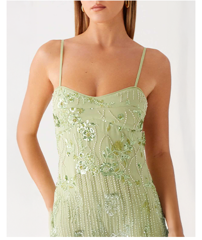 Celandine Beaded Maxi Dress — Lime