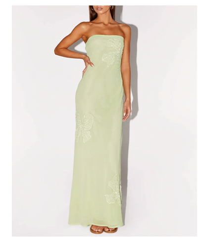 Sassafras Beaded Flower Strapless Maxi Dress — Lime