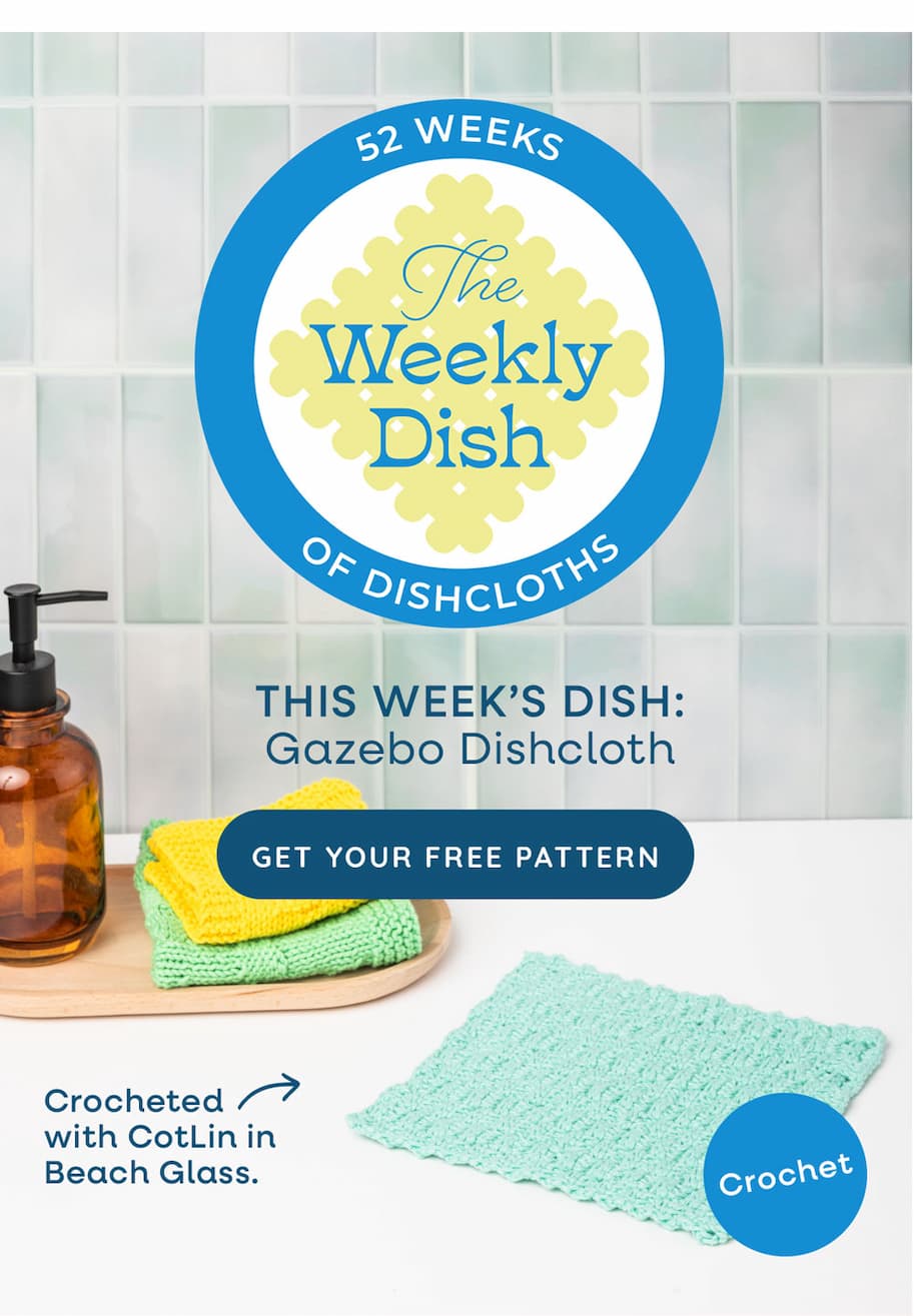 52 Weeks of Dishcloths The Weekly Dish Gazebo Dishcloth crocheted with CotLin in Beach Glass.