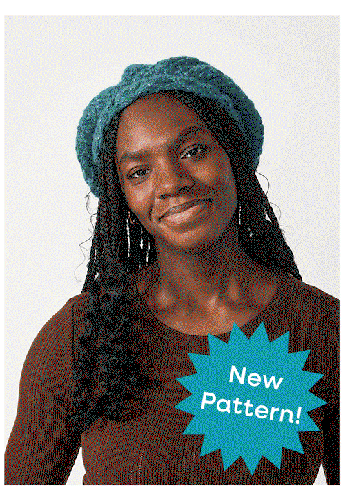 A model wearing a handmade beret