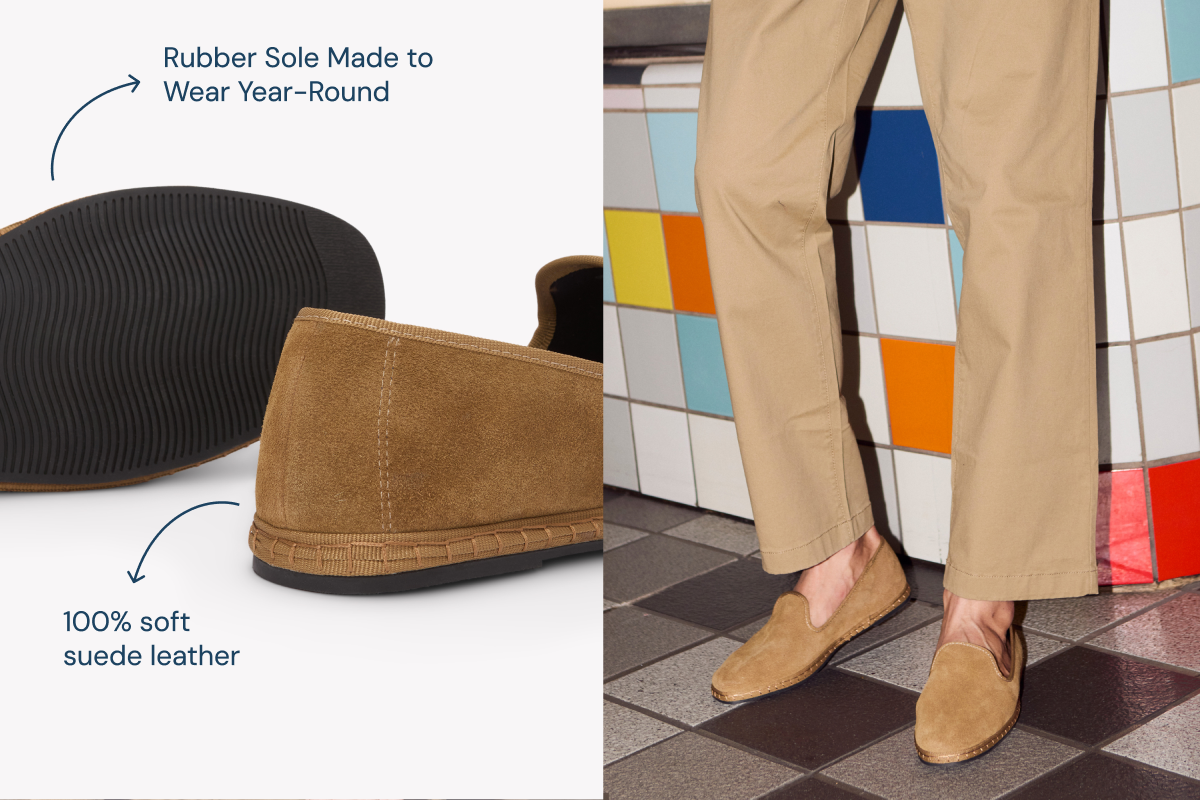 Rubber Sole Made To Wear Year-Round. 100% soft suede leather. 