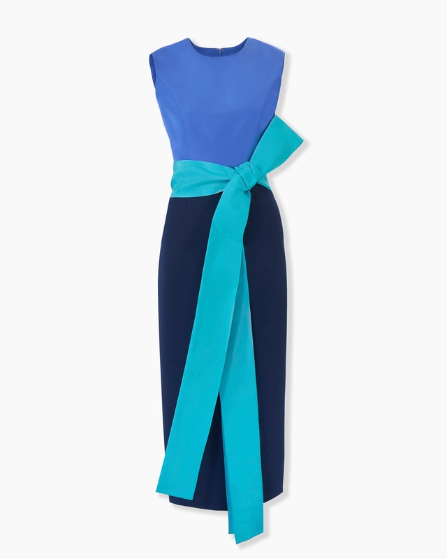 Color-Blocked Midi Dress with Sash