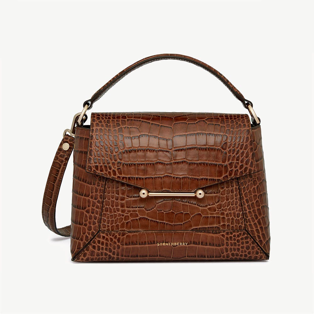 Image of Mosaic Bag - Soft Croc-Embossed Leather Walnut