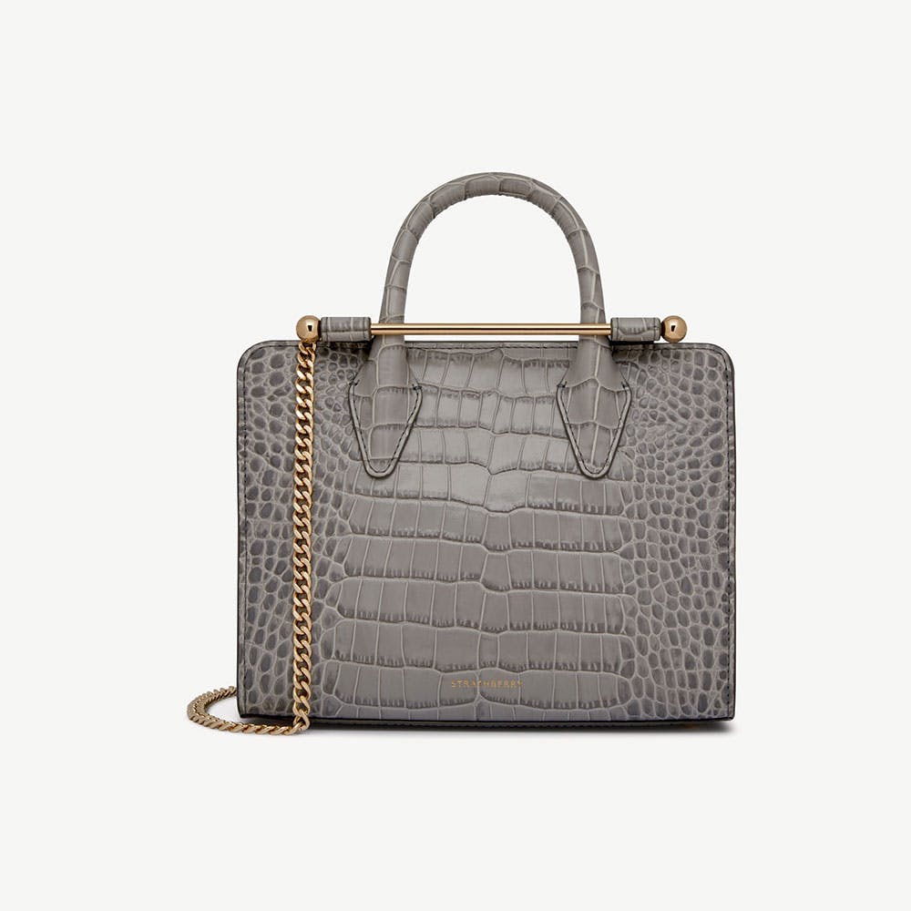 Image of Mini Tote - Soft Croc-Embossed Leather Stone Grey