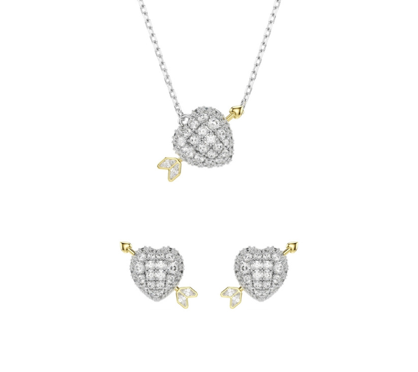 Swarovski Rhodium Plated Idyllia Arrow Pierced Heart Gift Set