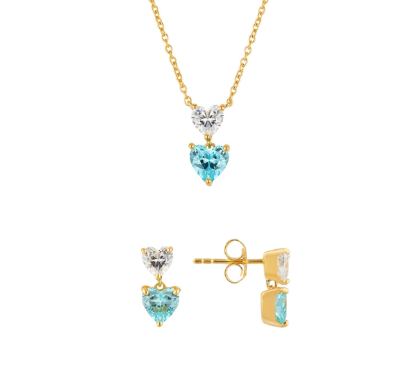Argento Gold Aqua Double Heart Gift Set