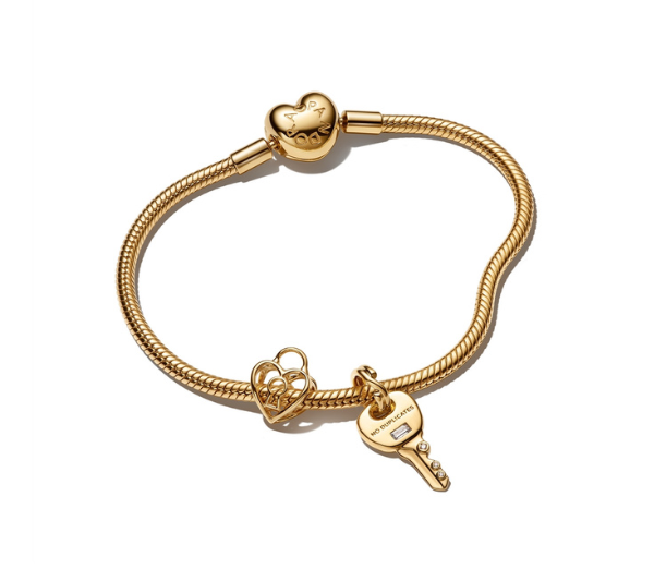Pandora Gold Key & Heart Padlock Bracelet Set