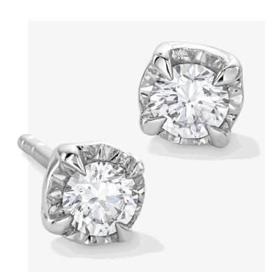 Round diamond stud earrings in white gold.