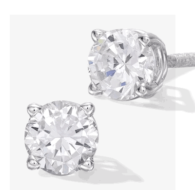 Round diamond stud earrings in white gold.
