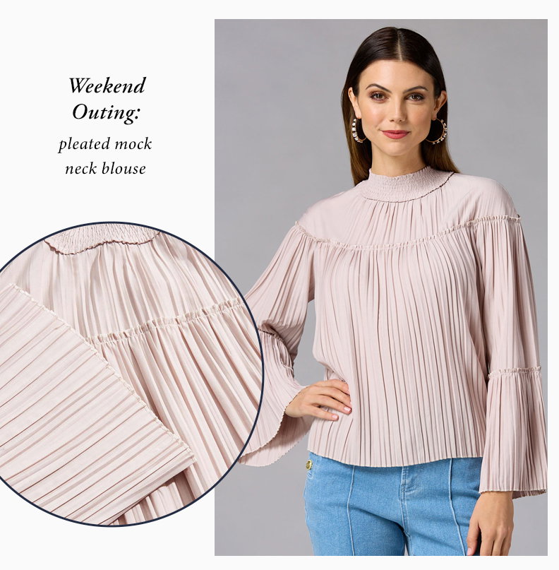 Shop Pleated Mock Neck Blouse