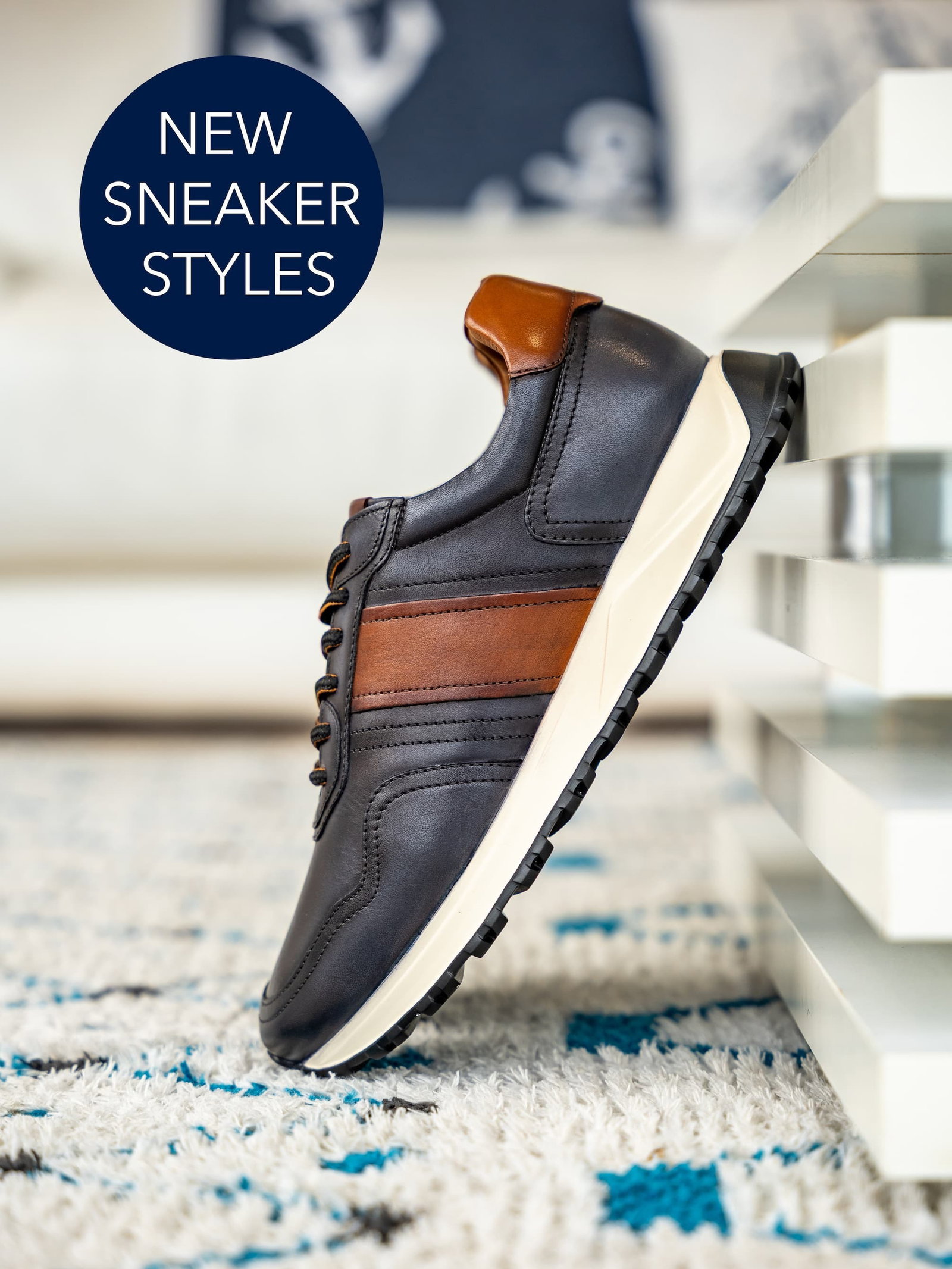 Herring Brisbane trainer in dark grey and tan calf