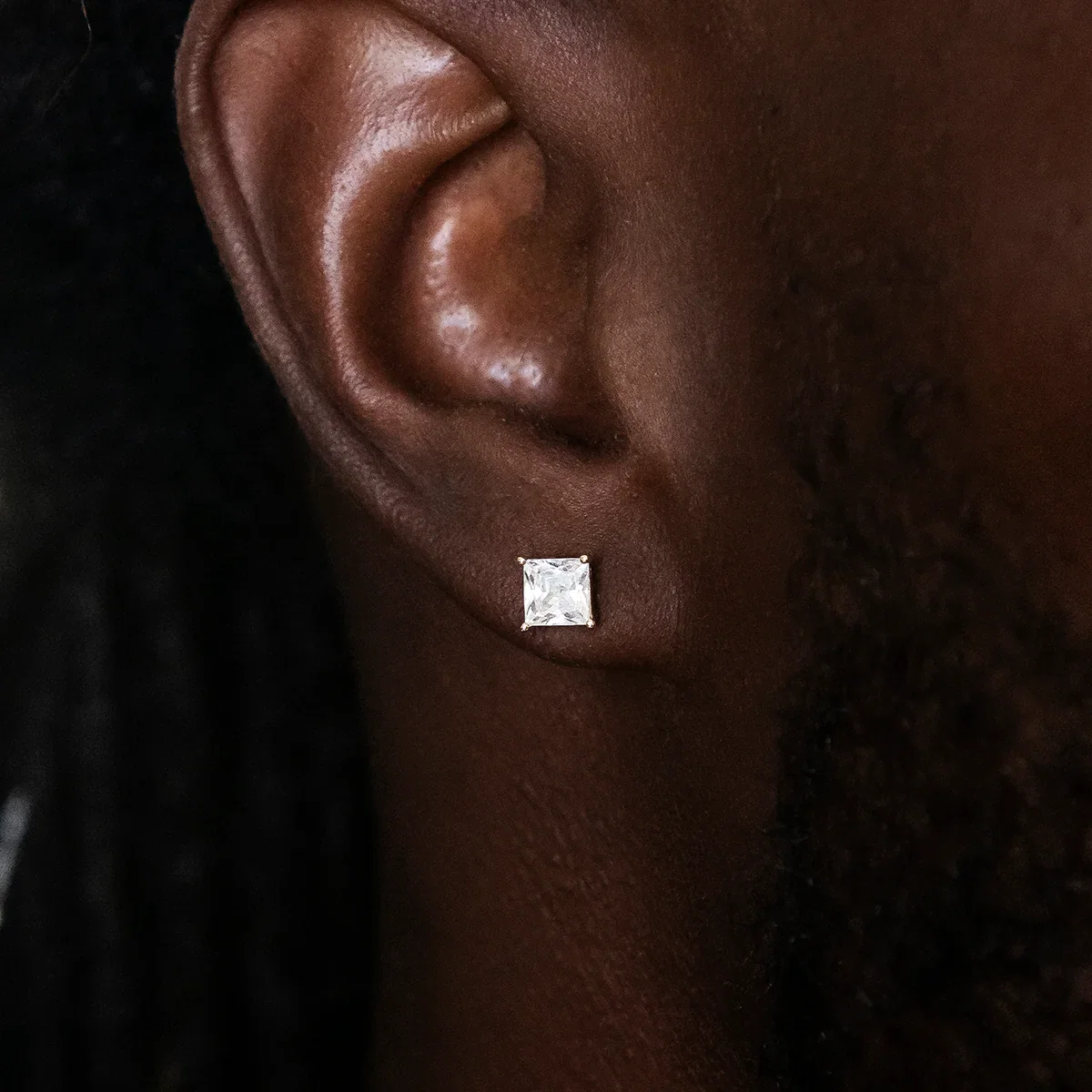 Image of 5mm Square Cut Diamond Stud Earrings in Yellow Gold