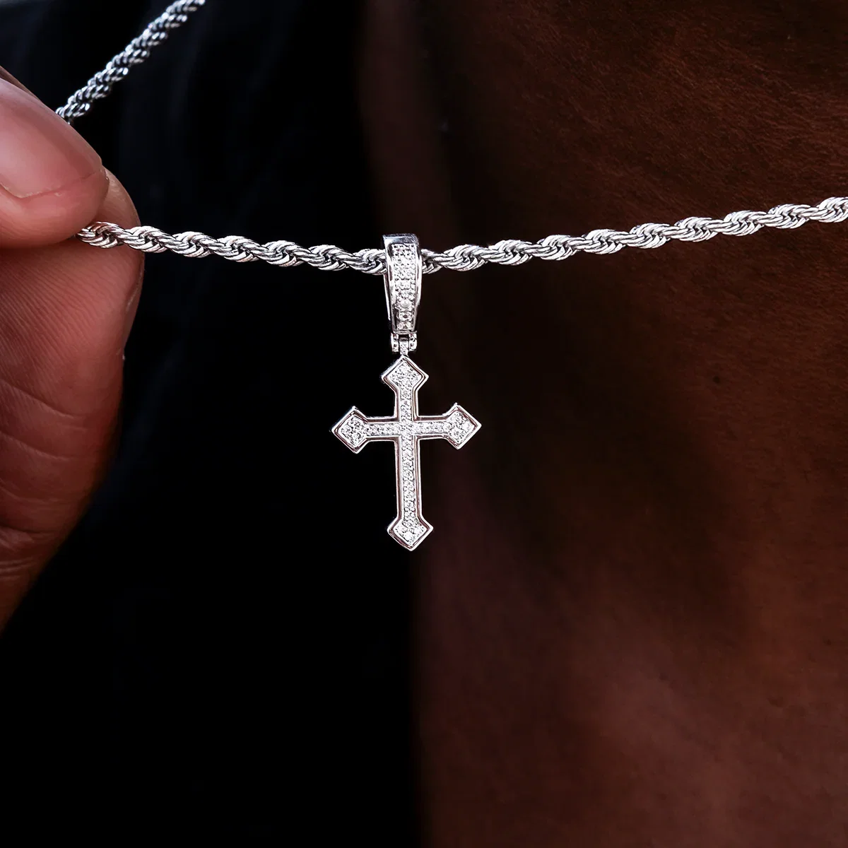 Image of Micro Iced Celtic Cross in White Gold