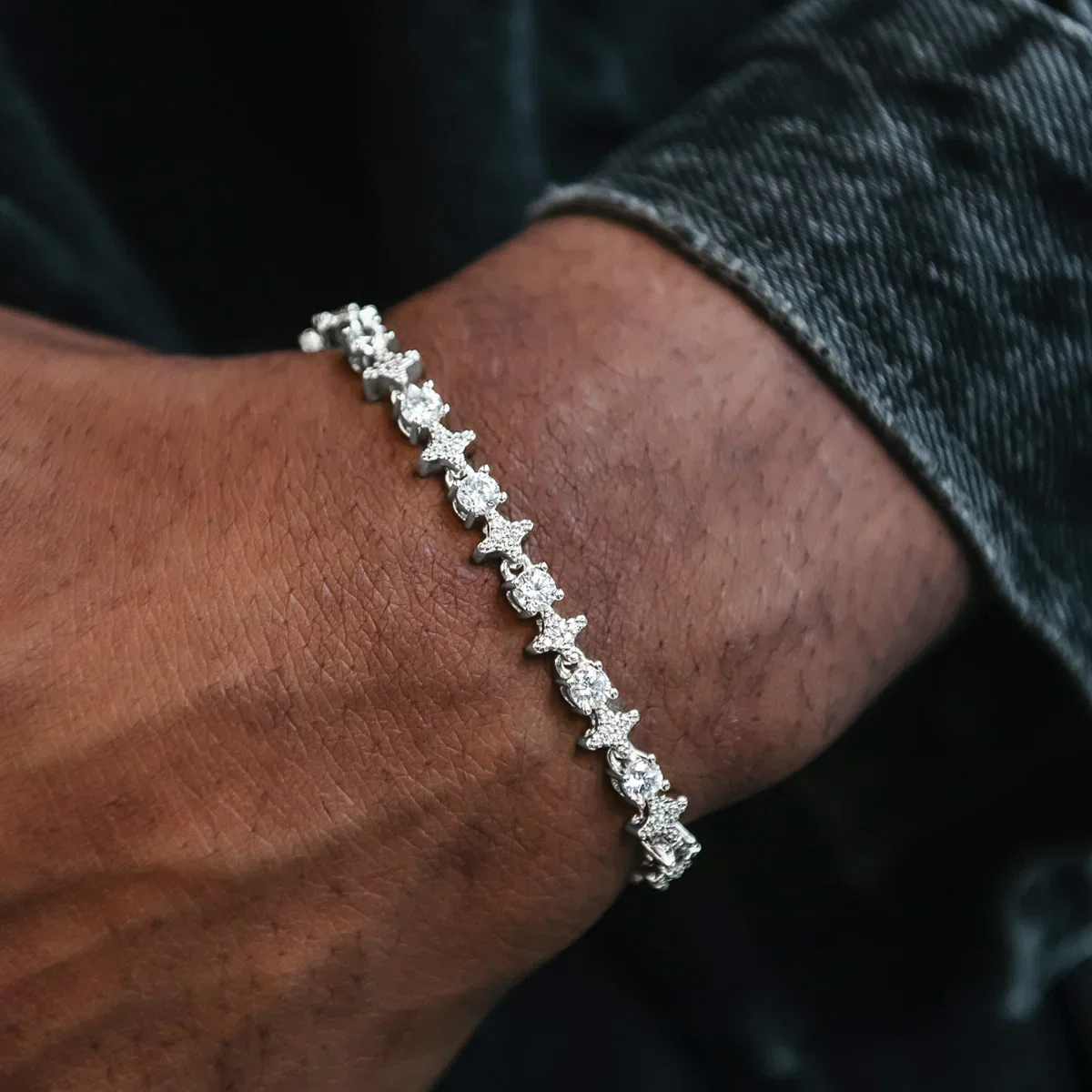 Image of Round Stone Star Tennis Bracelet in White Gold