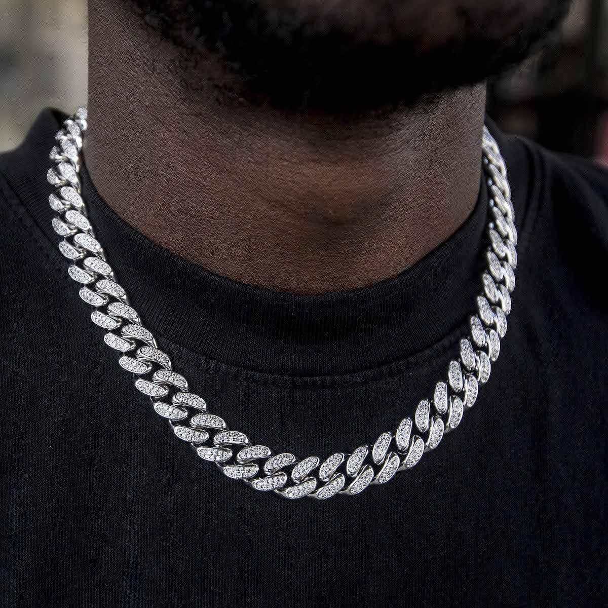 Image of Diamond Cuban Link Chain in White Gold - 12mm