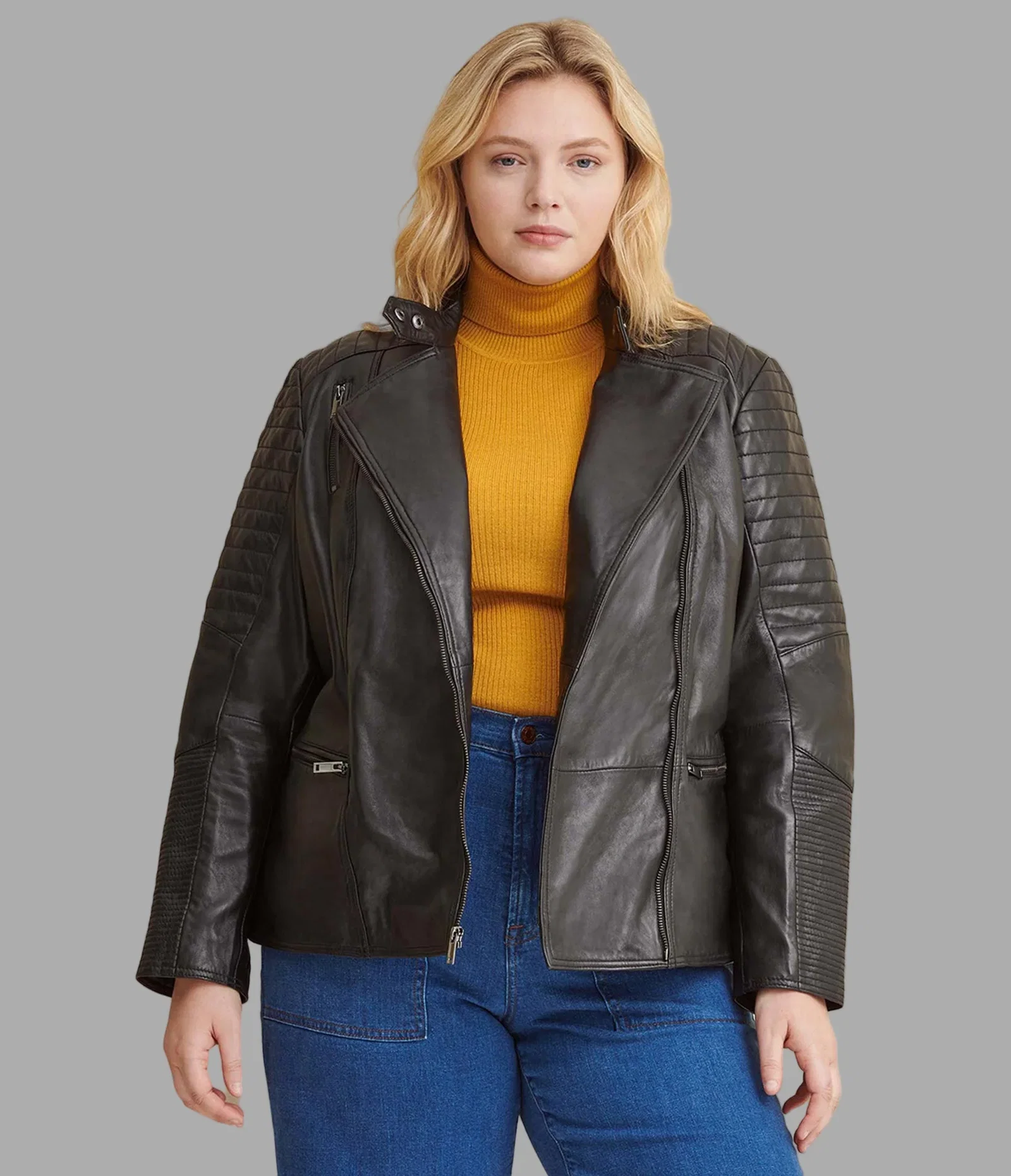 Image of Plus Size Quilted Leather Moto Jacket