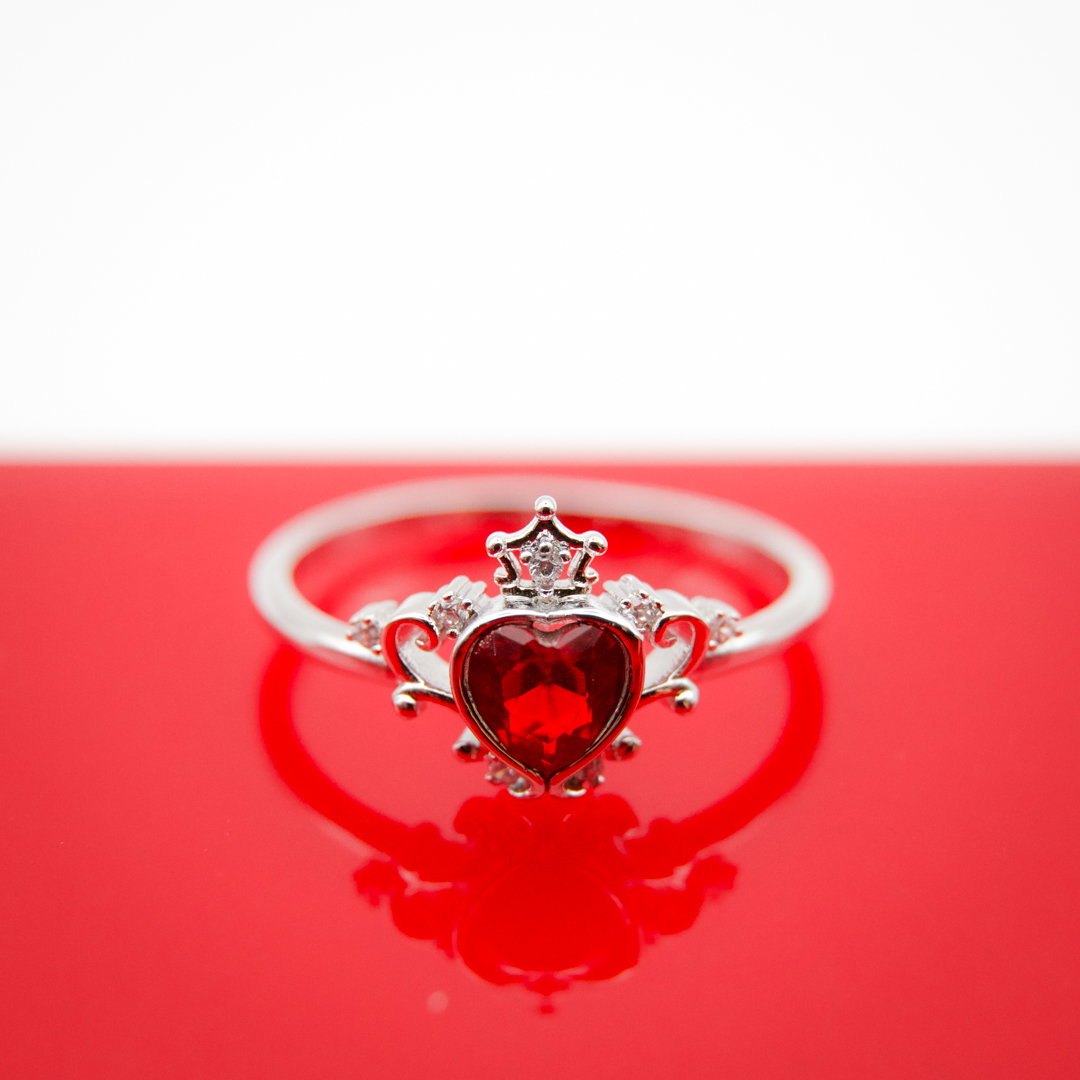 Red heart ring with crown
