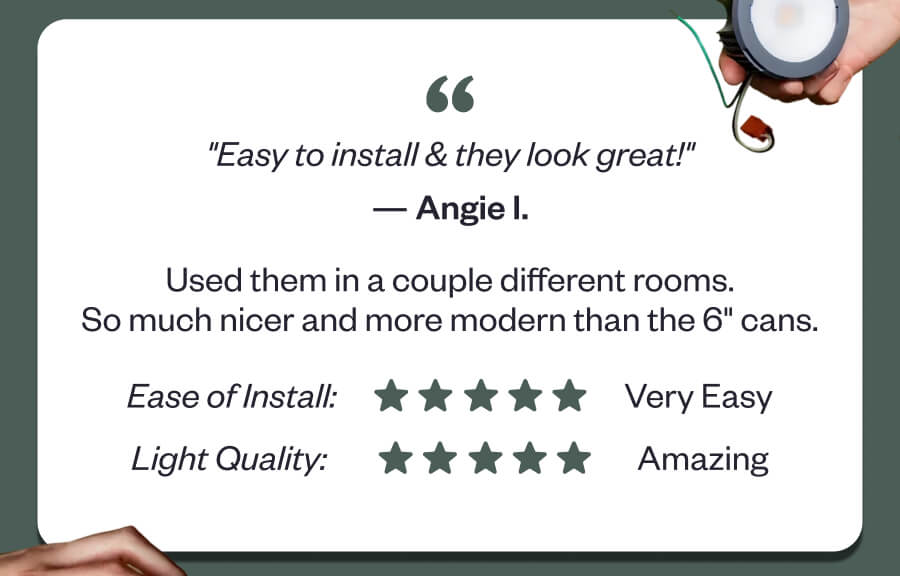 "Easy to install & they look great!" Used them in a couple different rooms. So much nicer and more modern than the 6" cans.