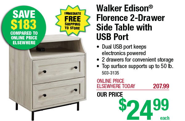 Walker Edison® Florence 2-Drawer Side Table with USB Port - ONLY $24.99!