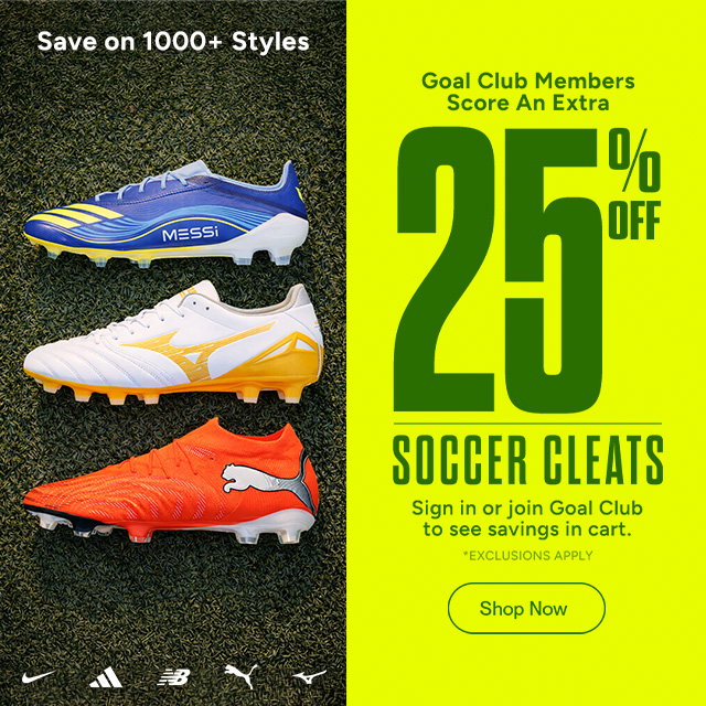 Goal Club Members save an extra 25% off soccer cleats