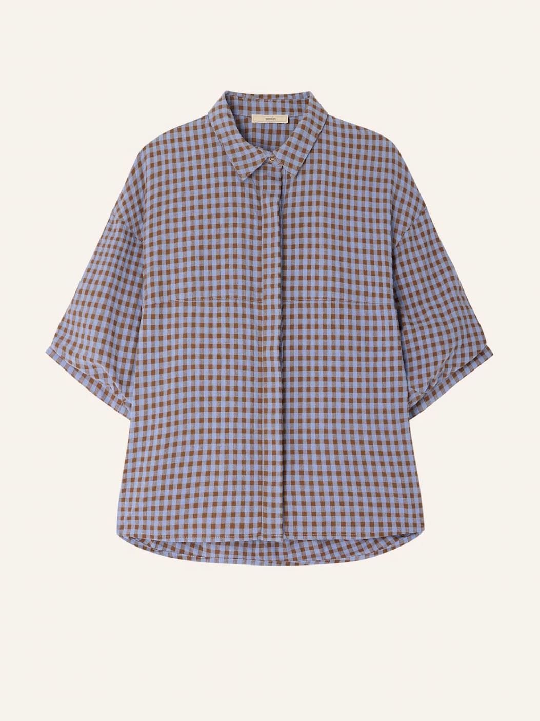 Florentina Check Ballon Sleeves Shirt - Light Blue SESSUN  Regular price£200.00