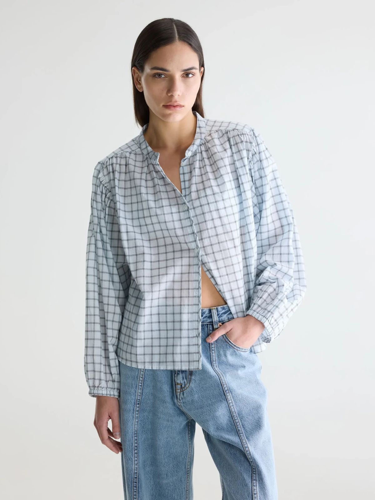  Cherry Check Blouse - Light Blue BELLEROSE  Regular price£153.00