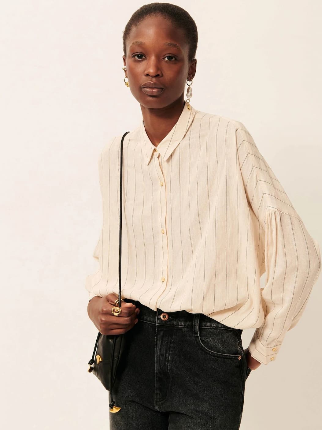 Botan Pinstripe Shirt - Sandblack SESSUN  Regular price£165.00