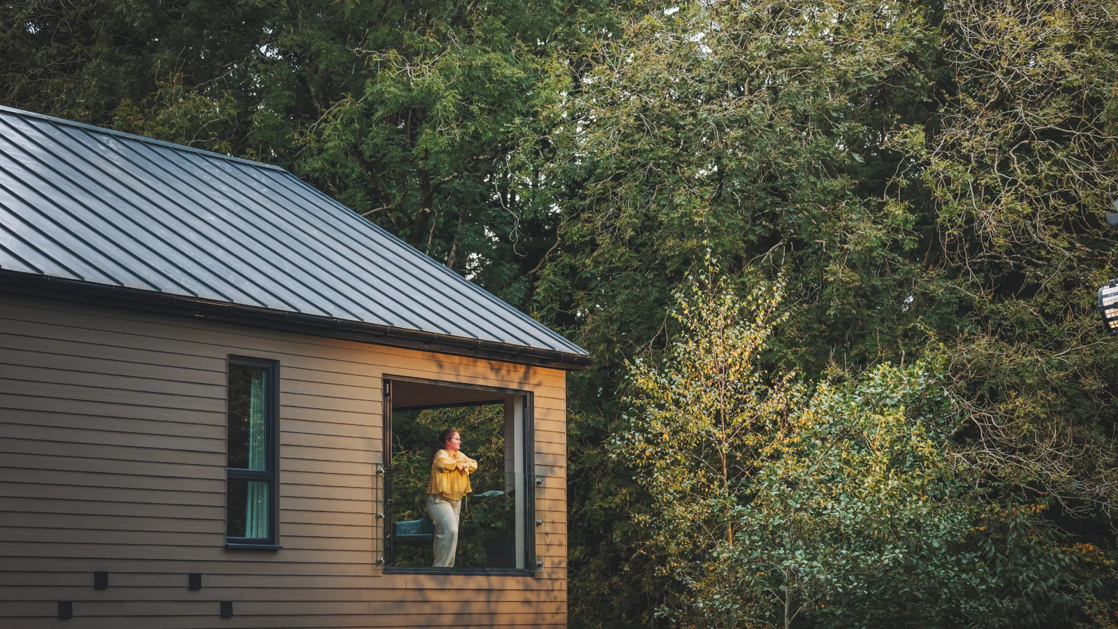 woman looking out from sunroom