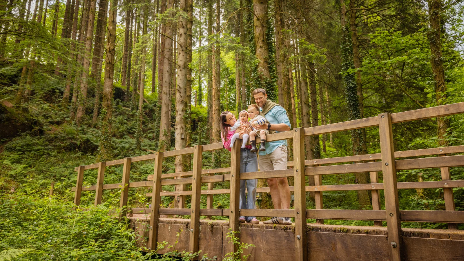 family on nature trail
