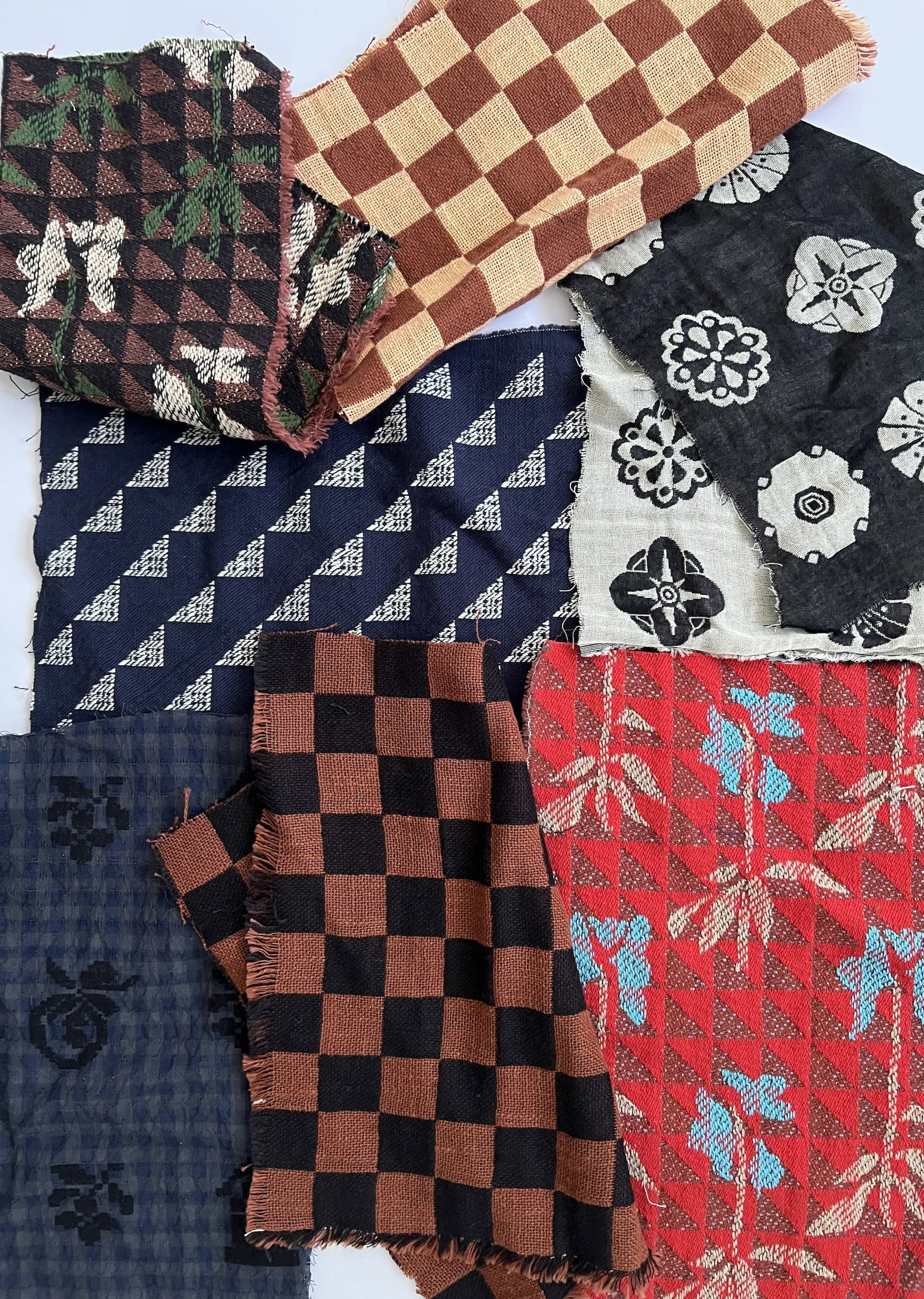 atrium, rhyme, bauble, dungaree, trinket, reason, and birdcage textile swatches