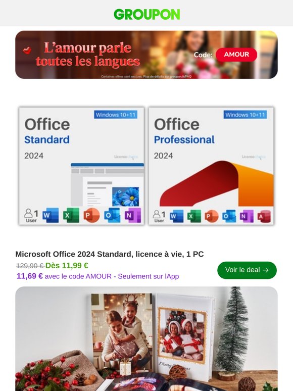 Groupon Microsoft Office 2024 Standard, licence à vie, 1 PC Milled