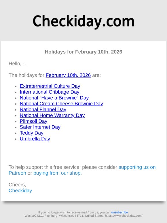 Checkidy Check Checkiday: Holidays for February 10th, 2026! 📅🎉 | Milled