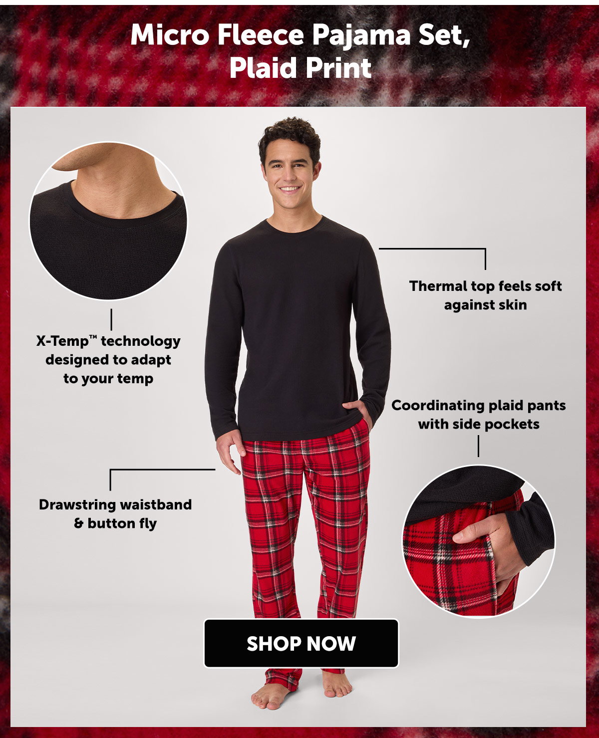 Hanes Men’s Micro Fleece Pajama Set, Plaid Print