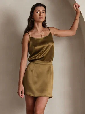Image of Clearance(US Warehouse) - 19Momme Silk A Line Mini Skirt with Zipper Design