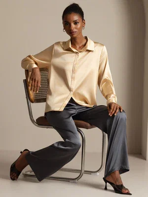 Image of Clearance(US Warehouse) - 19Momme Silk Long Sleeve Lapel Collar Women's Shirt