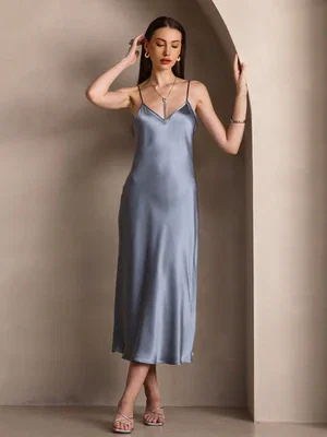 Image of Pure Silk Spaghetti Strap Midi Dress