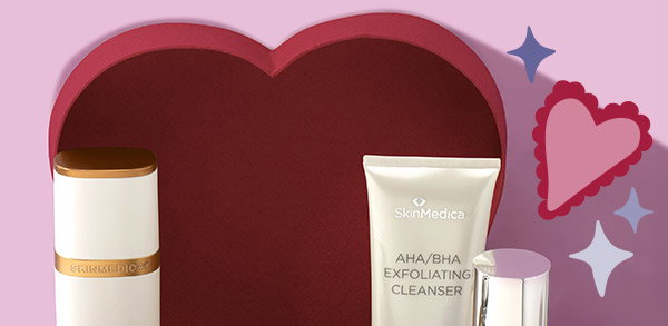 SkinMedica best-selling products sitting in heart-shaped trays