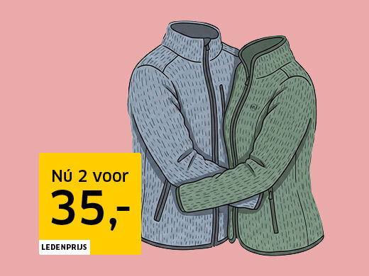 Met jou wil ik wel ANWB-koppelen. Human Nature Riala en Pharr fleecevesten 2 voor 35,-