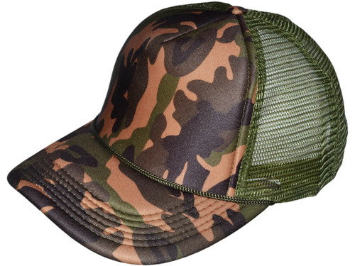 Camouflage Foam Front Trucker Hats - BK Caps Blank Mid Profile Mesh Back (camo) - 5239