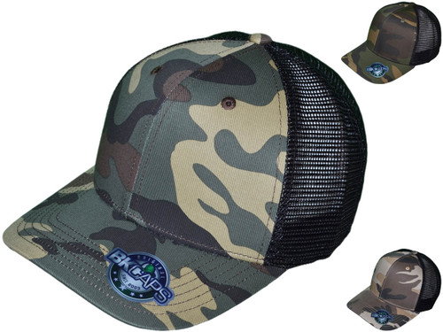 Camo Trucker Hats - Unisex Structured Cotton Mid Profile Mesh Snapback Caps (3 Colors) - 5318