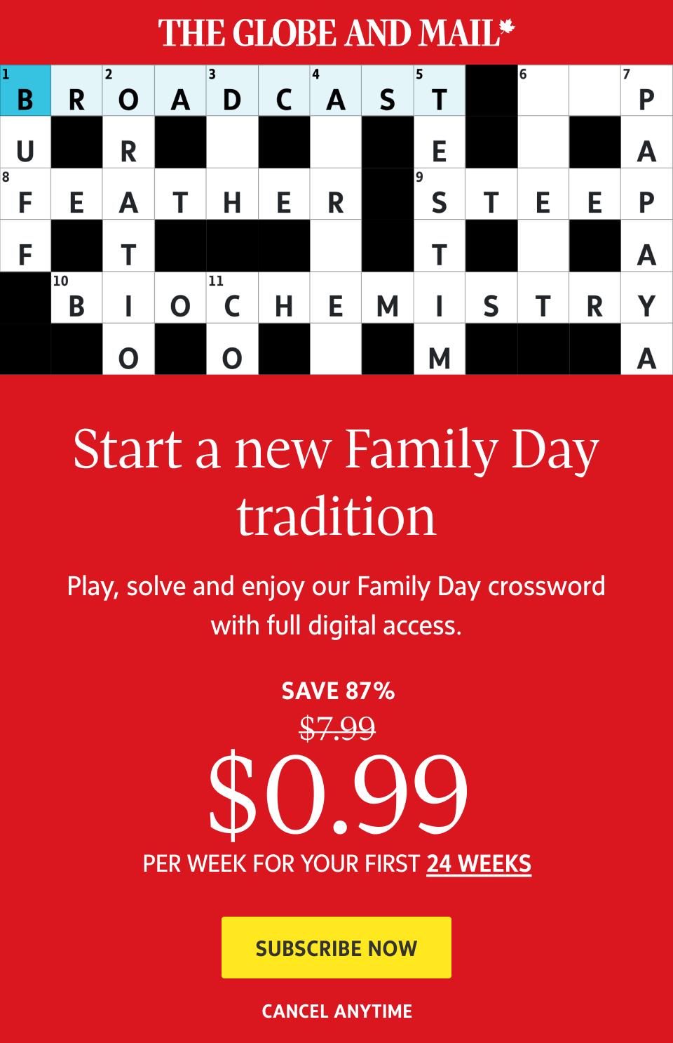 Start a new Family Day tradition. Save 87% 